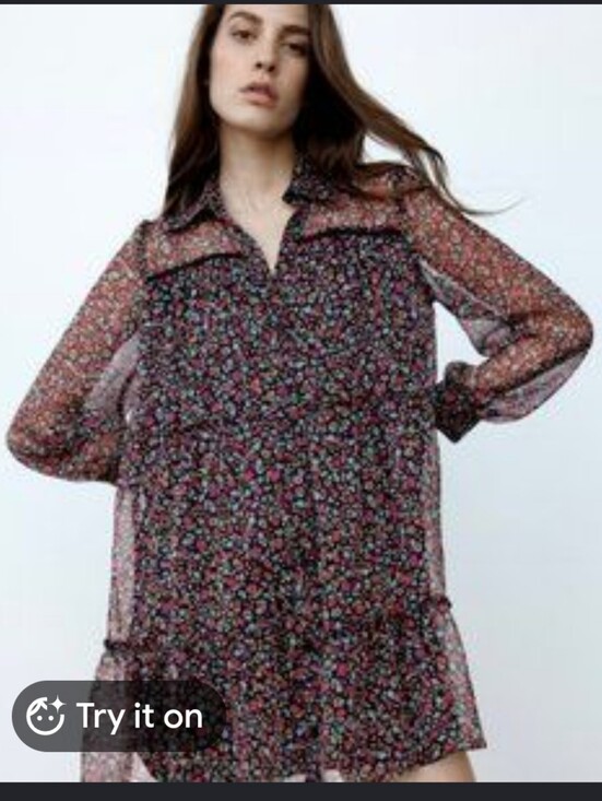 Zara Dresses & Skirts - Zara floral print mini dress featuring sheer long sleeves, a ruffle tiered desig